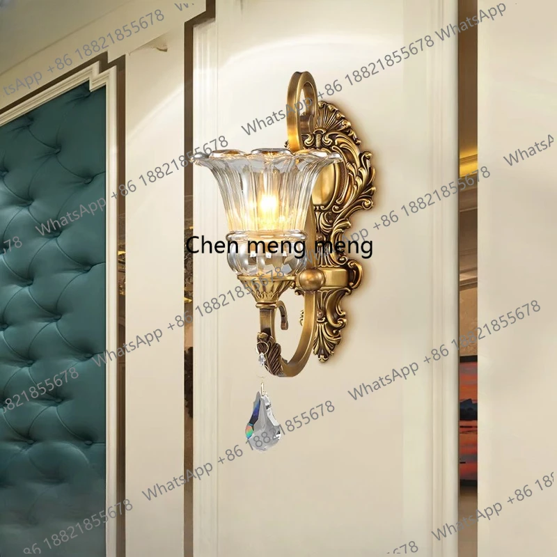 

American all-copper crystal lamp light luxury European simple living room bedroom corridor background wall wall wall lamp