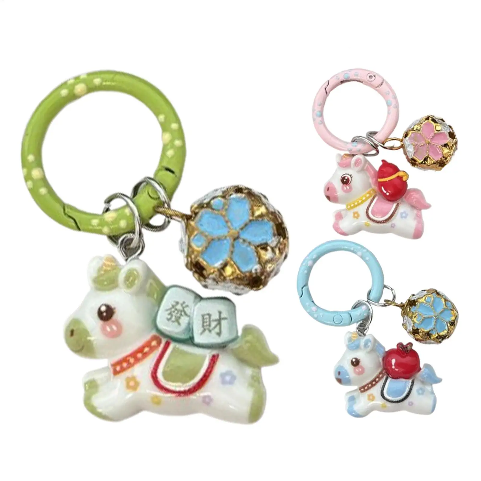 

2026 year of the horse Key Chain Chinese New Year Rich Horse Resin Charms Lovely Pendant Keychain good luck Hanging Decoration