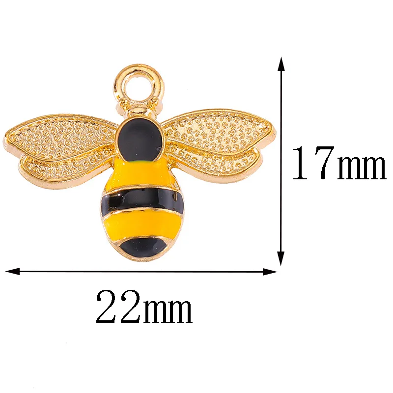 10Pcs 22*17mm Gold Colour Alloy Enamel Bee Pendant Oil Dripping Animal Charms for Jewelry Making DIY Necklace Earrings Accessory