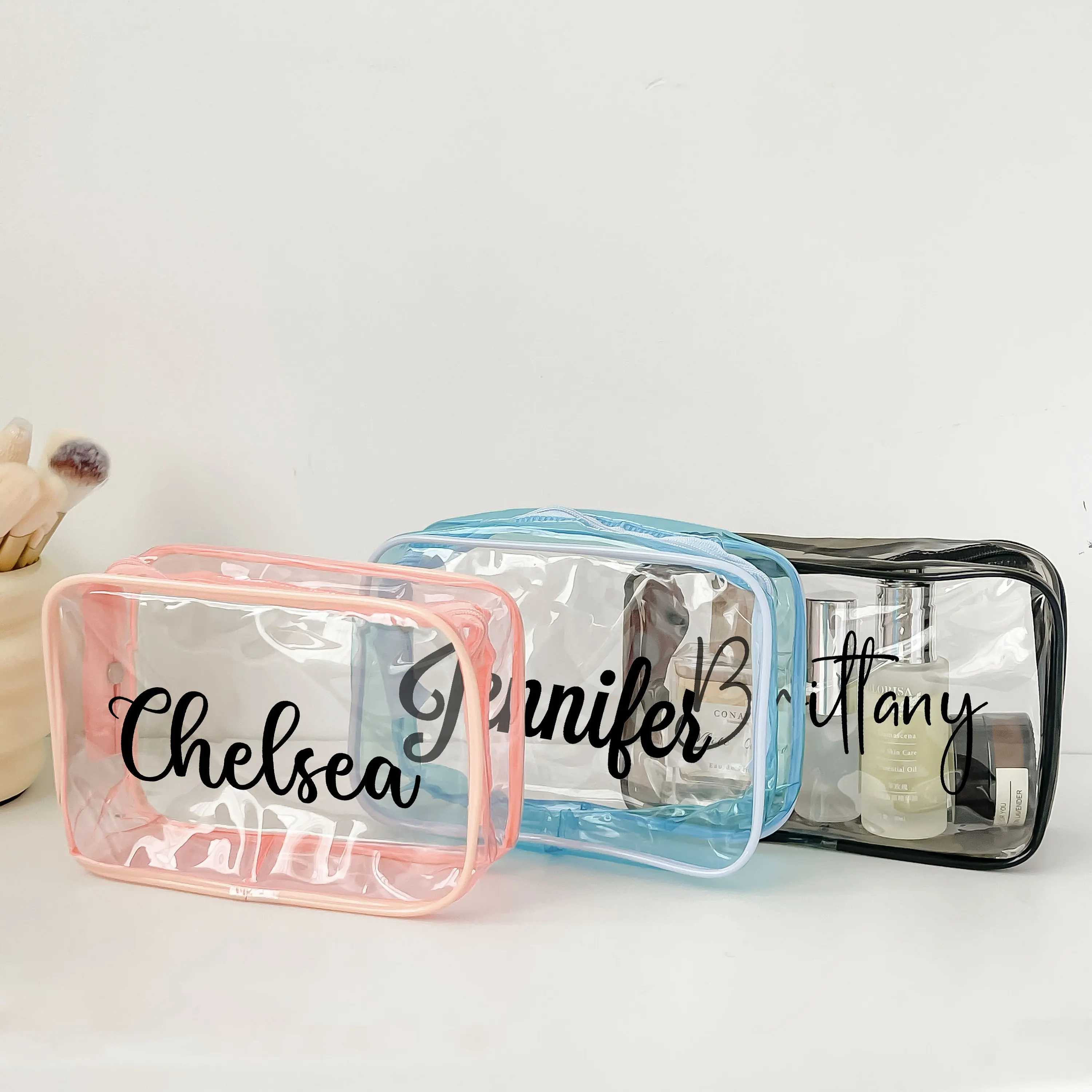 Personalized Clear Makeup Bag Cosmetic Bag Bridesmaid Toiletry Bag Bachelorette Party Gift for Her Bridesmaid Proposal Gift