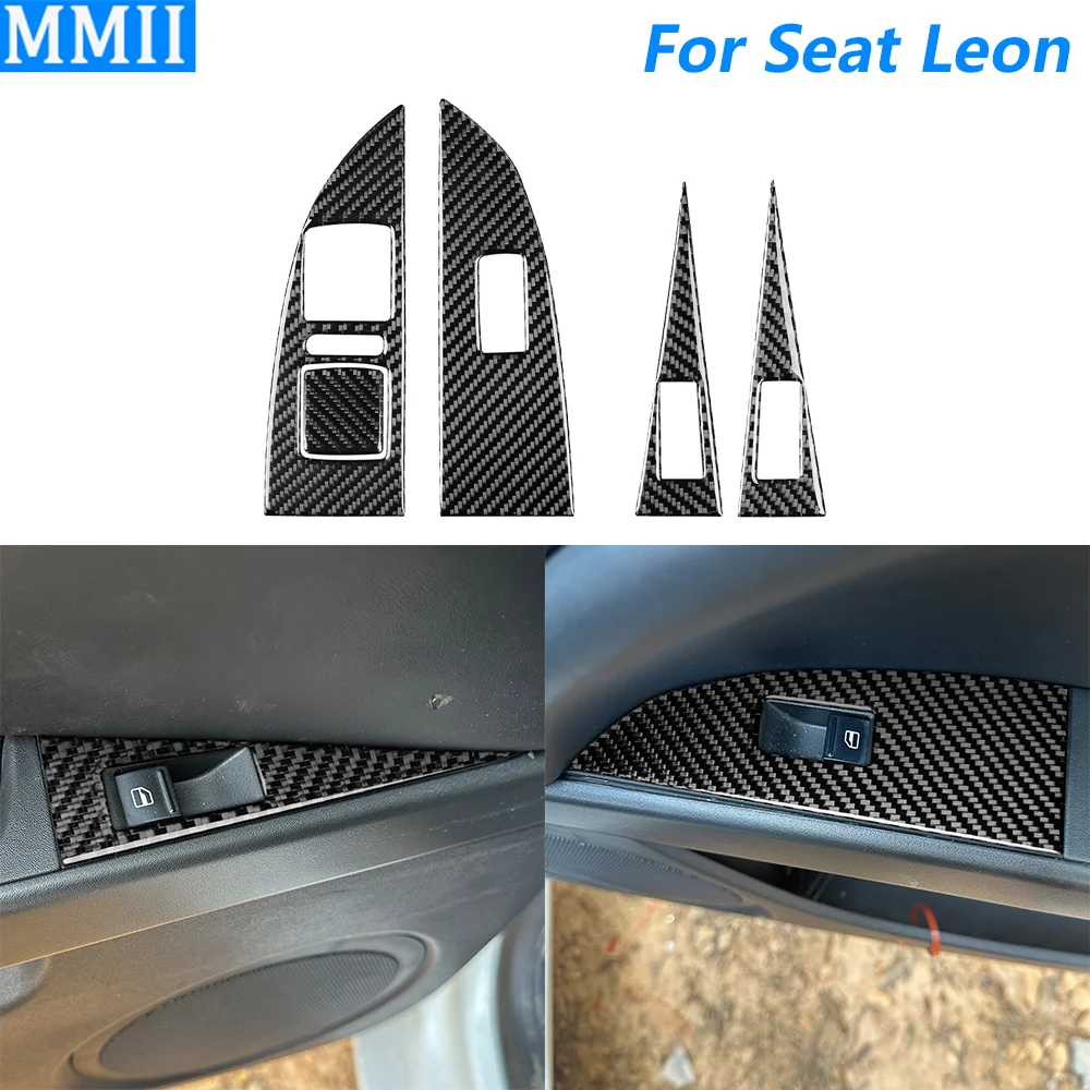 

Для Seat Leon 2005-2012 углеродное волокно переключатель подъема окна панель управления накладка автомобильные аксессуары наклейка для украшения интерьера