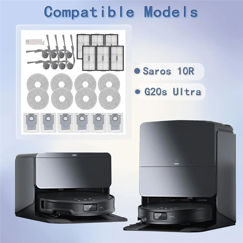 AT28-29 шт. для пылесоса Roborock Saros 10R/G20S Ultra, запасные части, боковые щетки, HEPA-фильтры, тканевые мешки для пыли