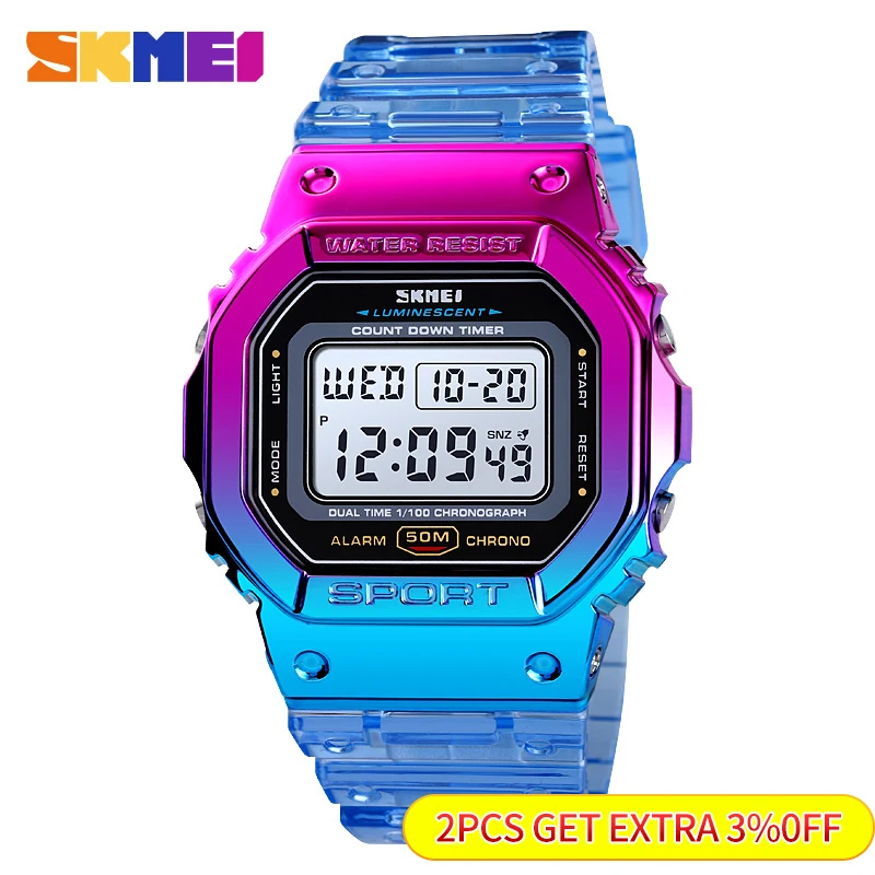 SKMEI Fashion Cool Girls Watches Electroplated Case Transparent Strap Lady Women Digital Wristwatch Shockproof reloj mujer 1622