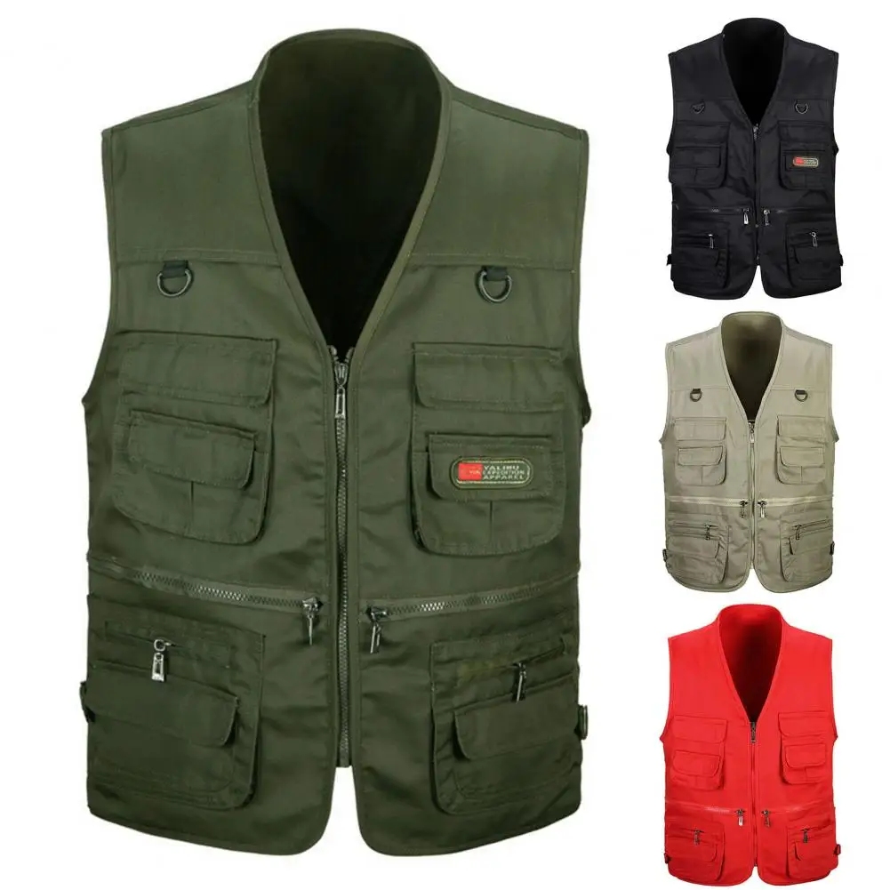 Men Waistcoat Solid Color Multi Pockets Zipper Vest For Men Casual Men's Winter Jackets Men' Clothing