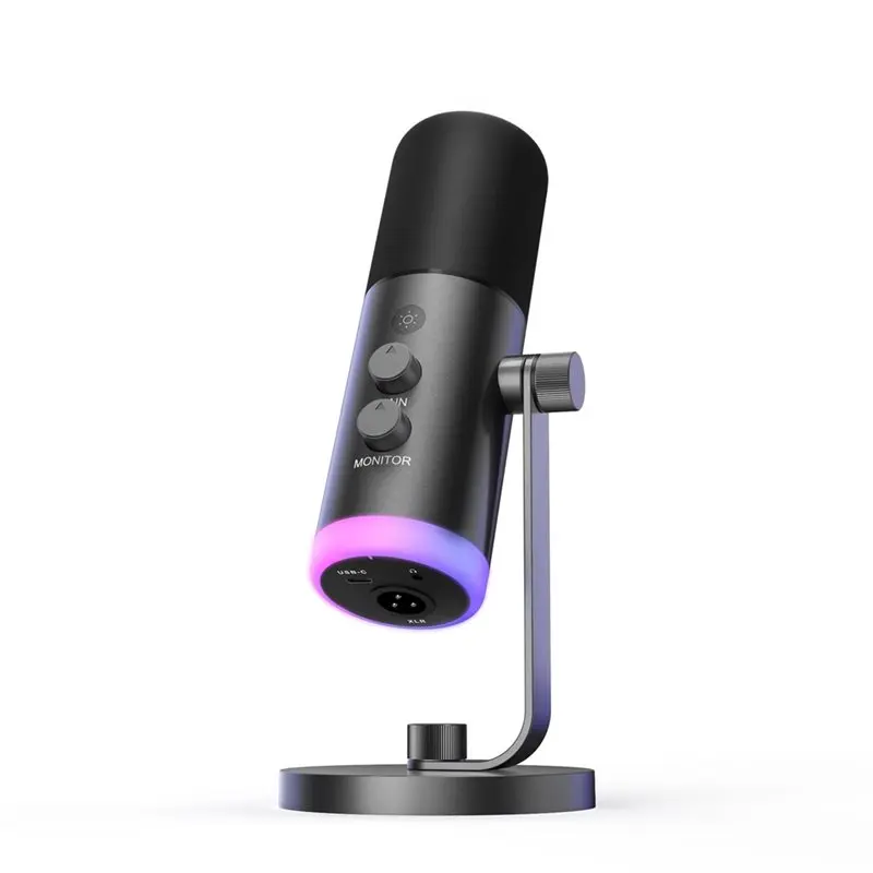 

ABKQ-Dynamic MIC XLR USB Podcast Microphone RGB With Touch Mute Noise Reduction For Recording Streaming