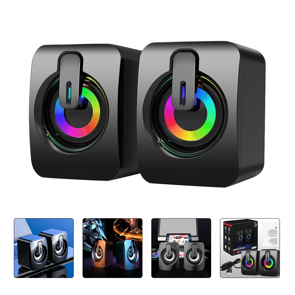 

1Pair Wired Gaming Speakers with LED Light USB Powered 3.5mm Audio Jack Compact Computer Speakers for Laptop Desktop Small