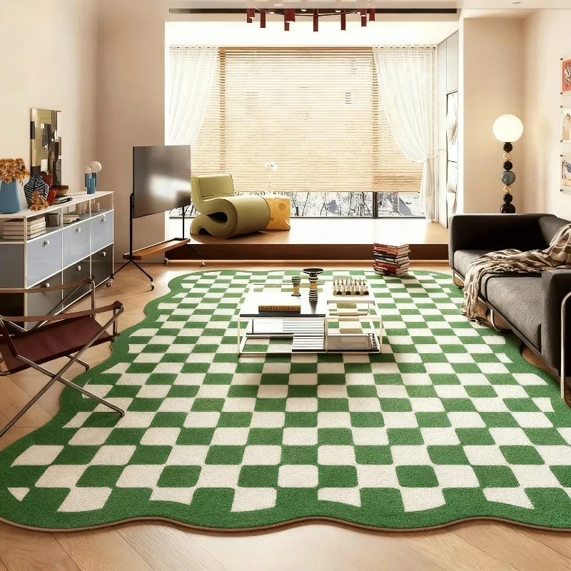 Retro Checkerboard Bedroom Decor Carpet Light Luxury Carpets for Living Room Fluffy Soft Lounge Rug Home Thicken Plush Floor Mat