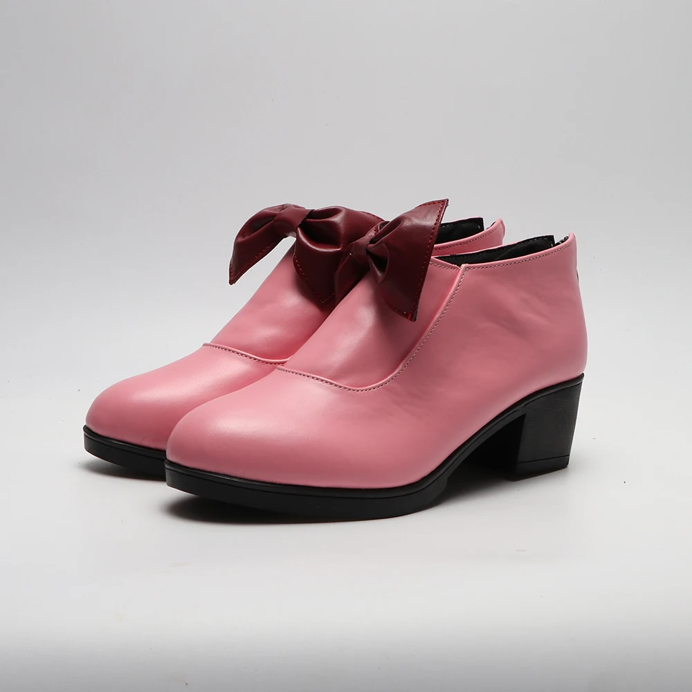 รองเท้าคอสเพลย์มาริอาห์ เกม JOJO รองเท้าส้นสูงสีชมพู บทบาทสมมติ รองเท้าบูทหนังเทียมสำหรับผู้หญิง