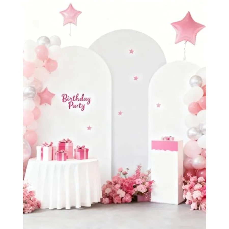 

Hemmotop White Arch Backdrop Cover Set of 3 7.2/6.6/6 ft Wedding Arch Stand Cover Arched Stretchy Spandex Backdrop for Birthday