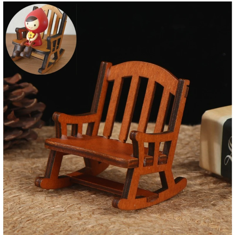 Chaise à bascule en bois pour maison de poupées, meubles miniatures, siège en ULde chanvre, accessoires de maison, jouets de décoration, échelle 1:12, 1PC