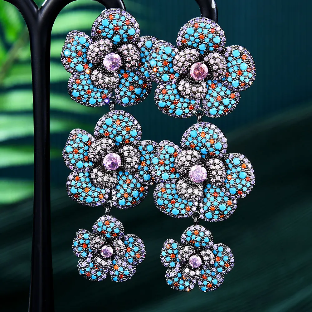 GODKI Famous Brand Big Flower Earrings For Women Wedding Full Micro Cubic Zircon Bridal Engagement Jewelry Addiction