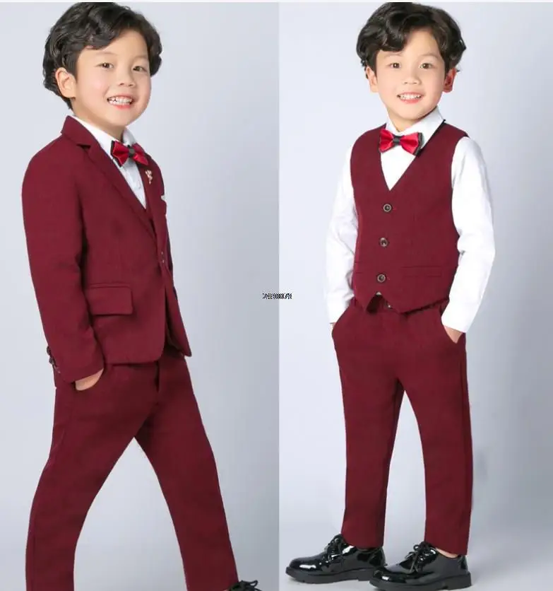 

Wedding Suit For Boys Children Wine Red Stage Performance Formal Suit Kids School Suit Children Birthday Ceremony Chorus Costume