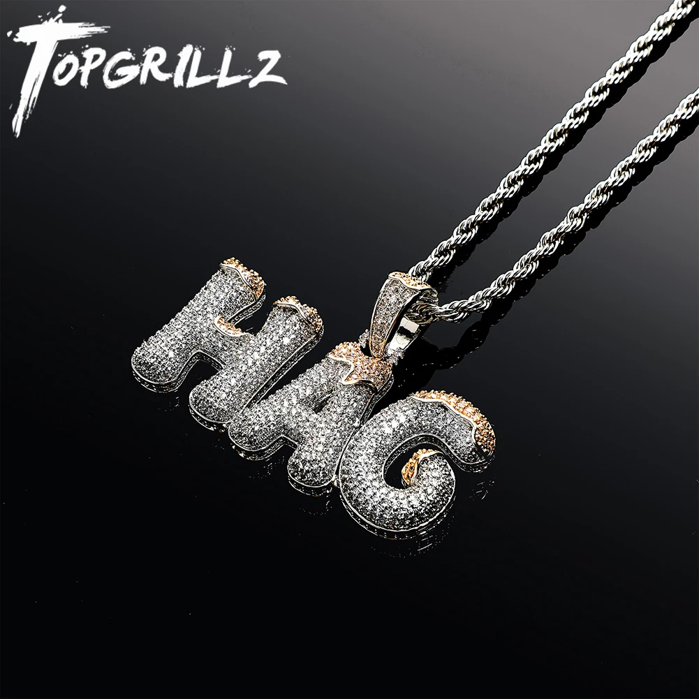 

TOPGRILLZ New Two-color Zircon Customize Name Letter Pendant Necklace Full Micro Pave Cubic Zirconia Hip Hop Fashion Jewelry