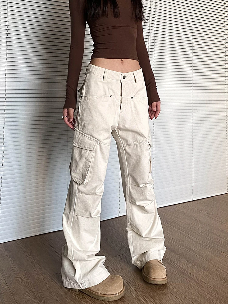 

American Vintage Multi Pocket Cargo Pants Women New Streetwear High Waist Straight Pants Casual Wide Leg Trousers