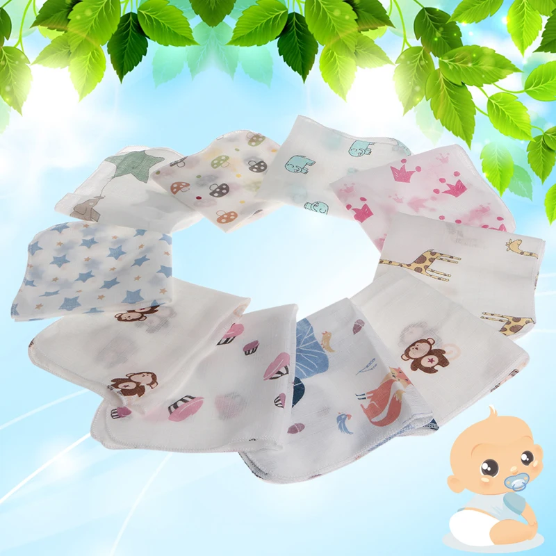 10pcs Handkerchiefs Double Cotton Bibs Cartoon Towels Print Saliva Towel Baby Boys Girls Triangle Saliva Towel infant Towel