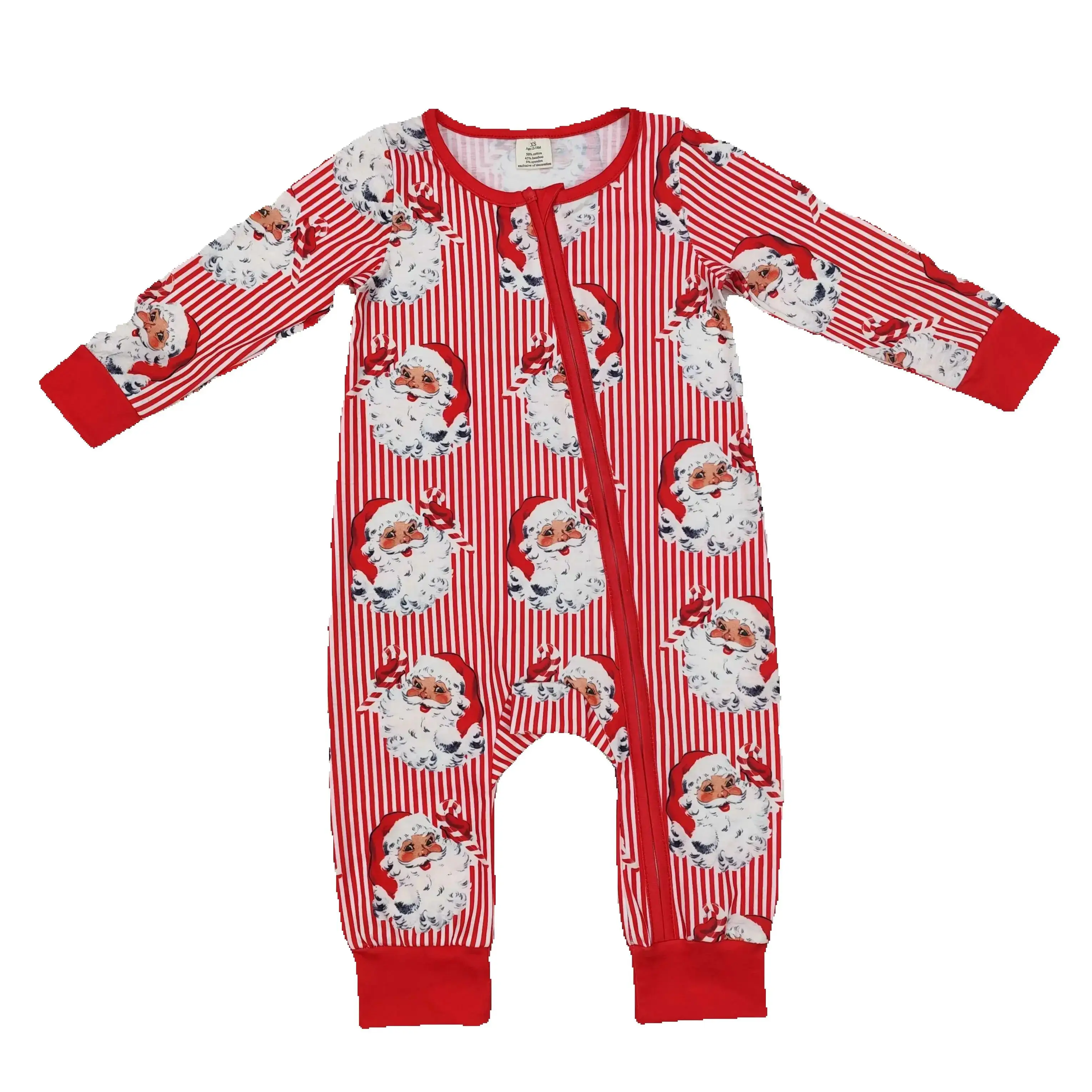 

Newborn Baby Boys Christmas Santa Long Sleeve Zipper Bamboo Romper RTS Winter Jumpsuit baby clothes baby boys girls Romper set