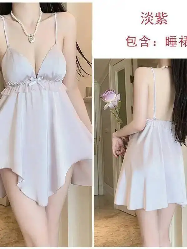 Sexy Diepe V Bh Zoete Gladde Satijnen Jurk Elegante Effen Kleur Backless Diepe V Bretels Mouwloze Jurk Pure Desire 8U50