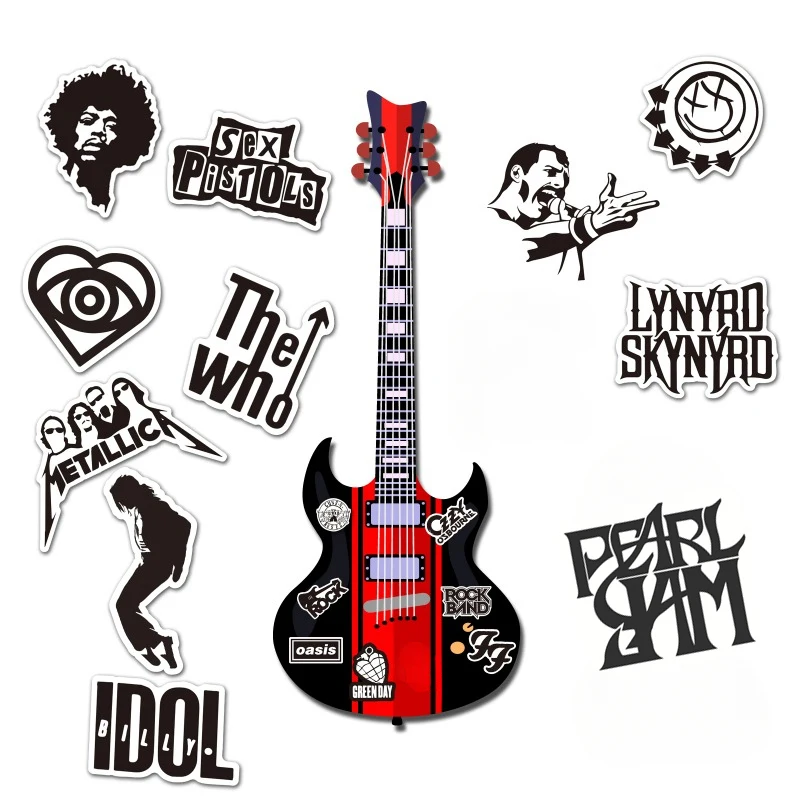 Imagem -03 - Mixed Classic Rock Band Adesivos Decalques de Música para Guitarra Faça Você Mesmo Laptop Telefone Mala Skate Capacete Garrafa de Água 10 Pcs 50 Pcs 100 Pcs