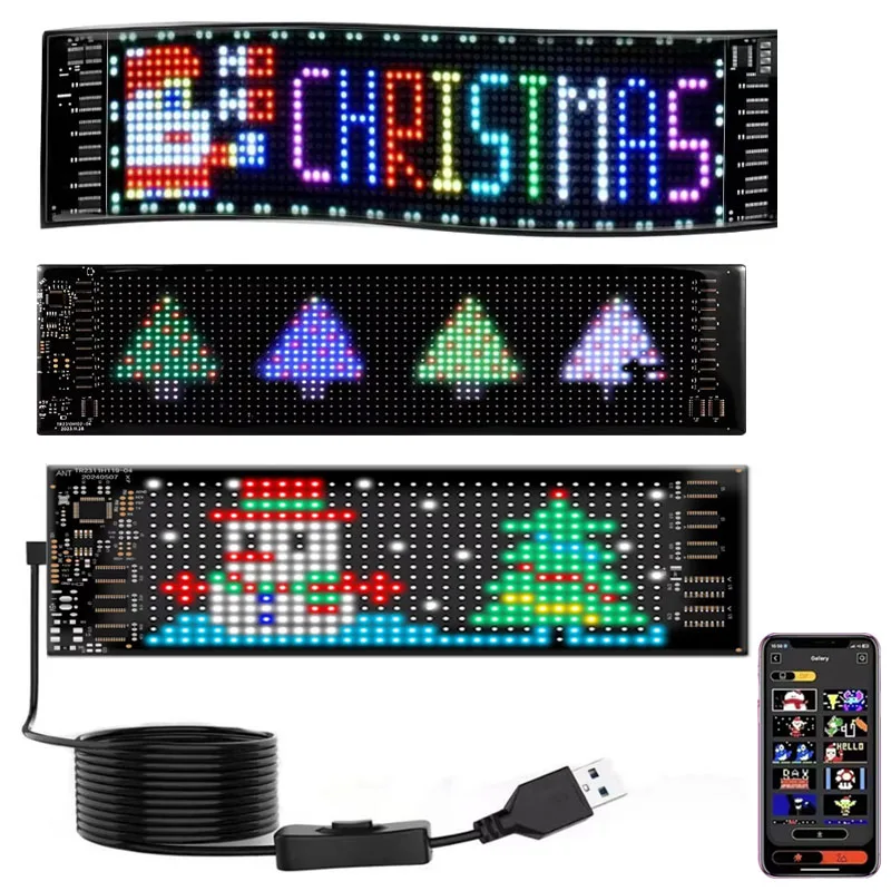 

Светодиодная пиксельная панель для рождественской вечеринки — яркий прокручивающий дисплей, управляемый через приложение, гибкий USB, идеально подходит для декора грузовиков/автомобилей и Adv 2 шт.