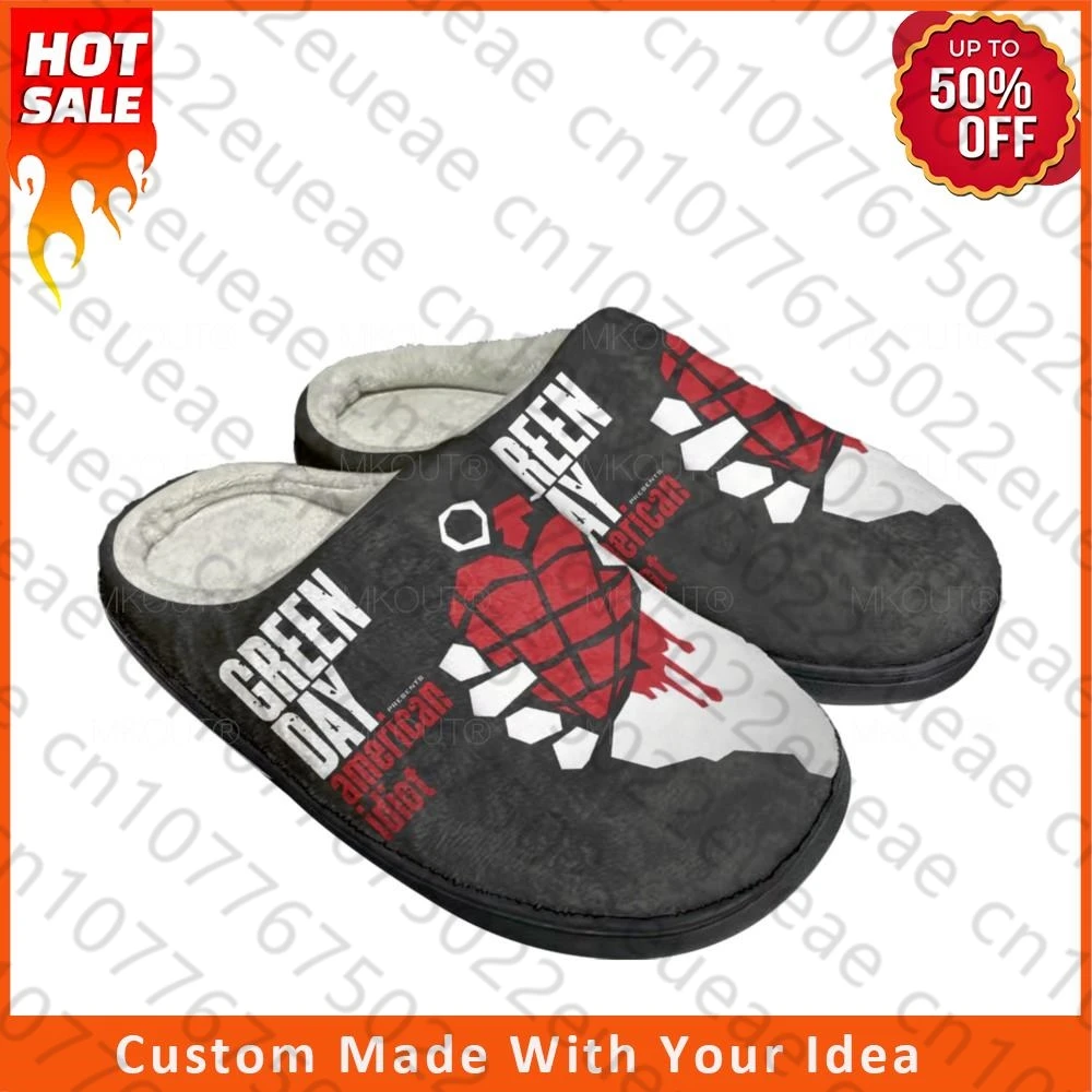 Green Day Pop Rock Band Home Cotton Custom Slippers Mens Womens Sandals Plush Bedroom Casual Keep Warm Shoe Thermal Slipper