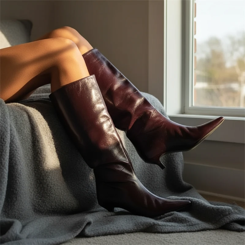 

Осенне-зимние сапоги до колена в уличном стиле для женщин с острым носком на тонком низком каблуке, сексуальные повседневные вечерние длинные сапоги, модные Botas Mujer