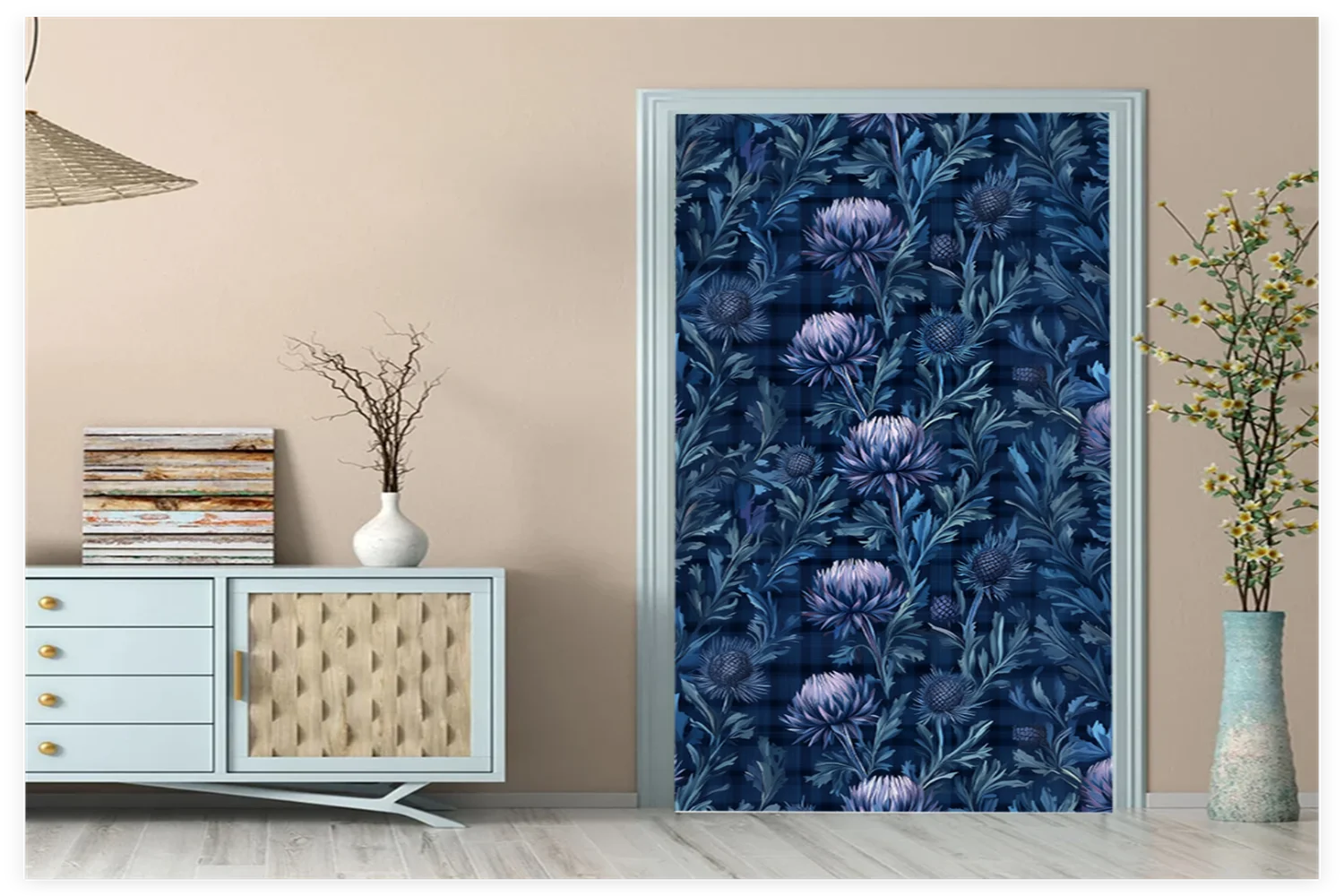 Custom size mural blue flower background wall murals living room bedroom porch floral tiled decorative painting 3d wallpaper