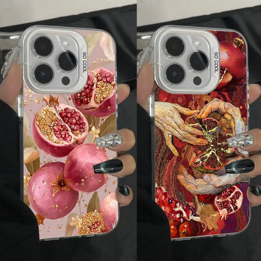 

Pomegranate Phone Case For iPhone 16,15,14,13,12,11,Pro,Max,Plus,Mini,XS,SE Anti Fall Gray White Matte Hard Bumper