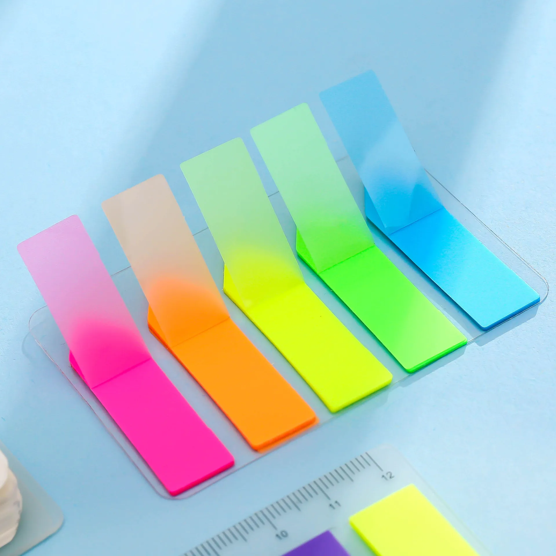 Color Fluorescence Sticky Notes Set Memo Pad Bookmarks Banners Transparent Sticky Notes School Office Stationery