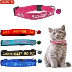 Personalized Nylon Cat Collar Embroidery Customize Text Phone NO: Adjustable Size 10.5-11.5 Inch (26.5-29cm)