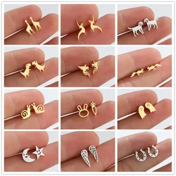 Cute surgical steel earring Giraffe Earrings For Girl Small Ghost Angel Wing Stud Earing Tiny Snails Dog Ear Stud Jewelry Gift