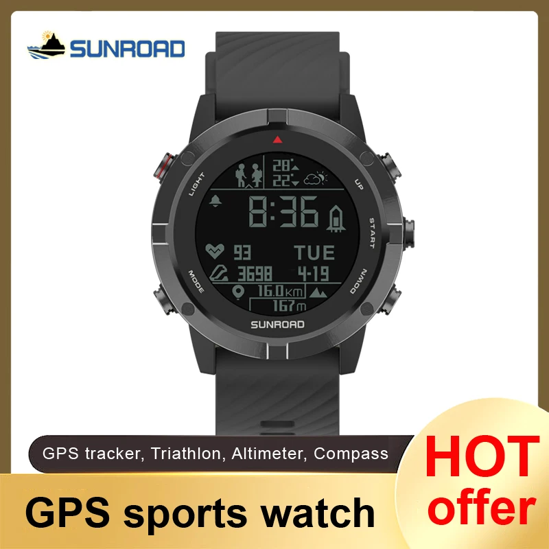 Sunroad New GPS Sports Watch for Swim Run Climb Compass Barometer Waterproof Men Fitness Tracker  Watches Reloj Hombre