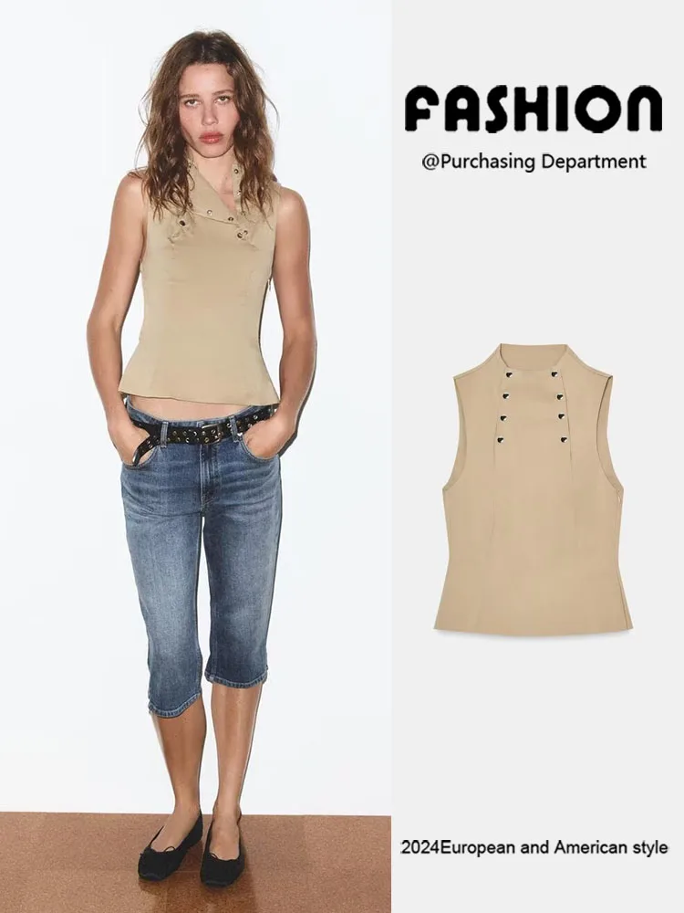 

Весенняя новинка: Женский модный простой эластичный топ с пуговицами, утягивающий, повседневный, для создания стильного образа