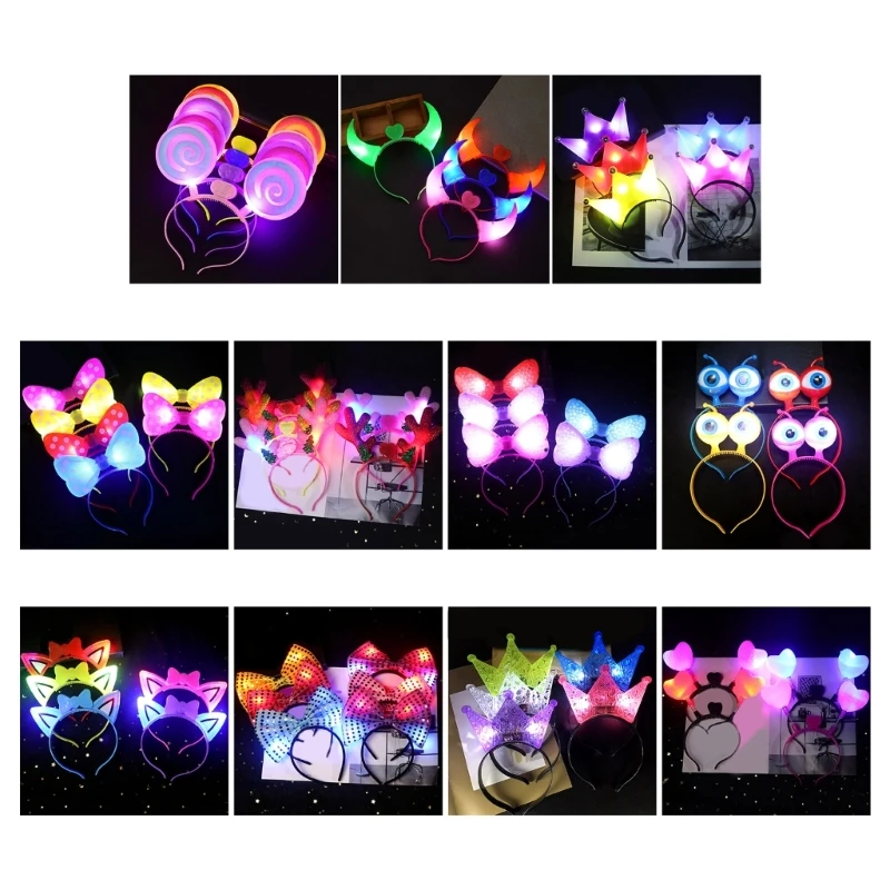 Random Color Multiple Headband Luminous Hair Hoop Fashion Women Halloween Party Hairstyle Lightweight Light up Headwear