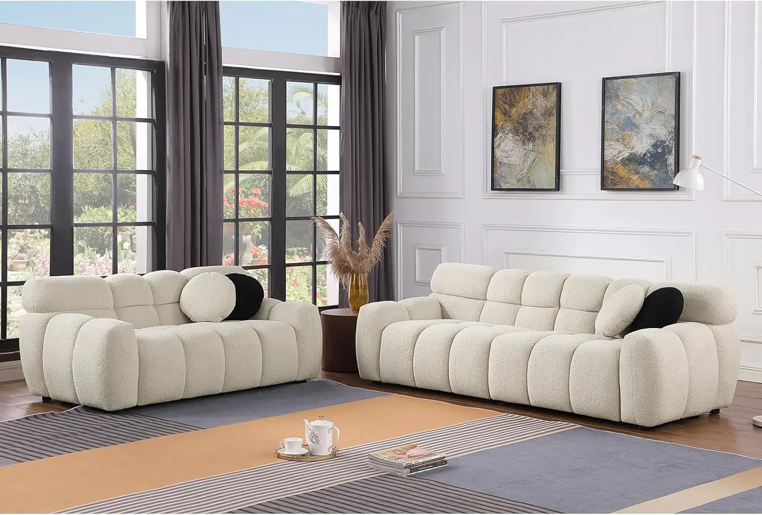 2 Piece Sofa Set, Boucle Cloud Couch and Loveseat Sets, Modern Bubble Living Room Furniture Set with 4 Pillows