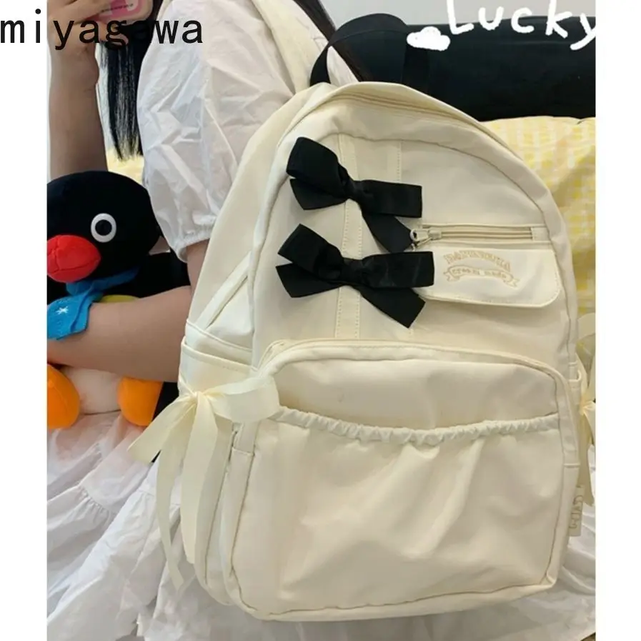 Miyagawa Japanese Ins Cute Girl Bow Backpack for Middle School Students High School Students High-capacity Backpacks