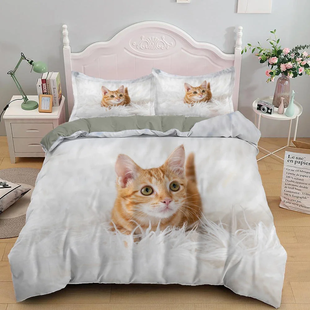 Lovely Pet Cat Bedding Set Cute Kitten Duvet Cover with Pillowcase Single Bed Sets Queen King Size Animal Polyester Quilt Covers