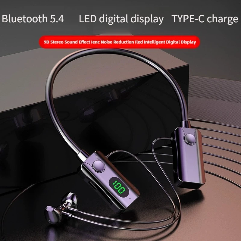 

Bluetooth 5.4 Headphones Wireless Neckband Earphones HiFi Stereo Noise Reduction Headsets LED AI Assistant Waterproof Earbuds