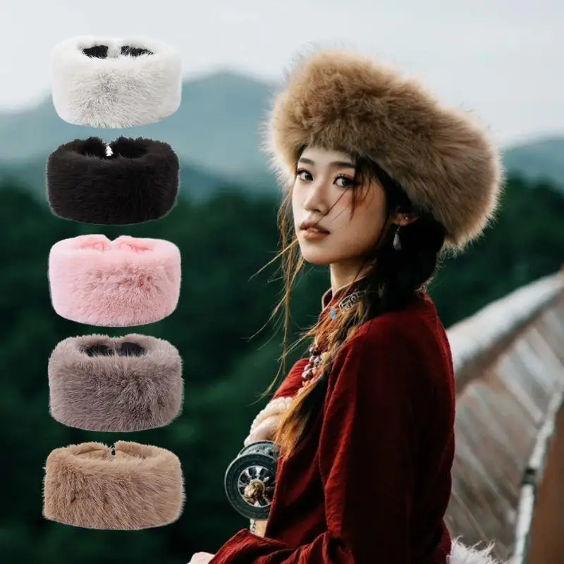 

Winter Imitation Fur Thickened Headband Hat Women Beanies Without Top Hat Breathable Outdoor Travel Ear Warmer Head Cover
