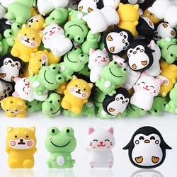 5pcs cute frog dog cat penguin 3D focal Silicone beads Teether Jewelry Beads Food Grade For pen Pacifier Chain