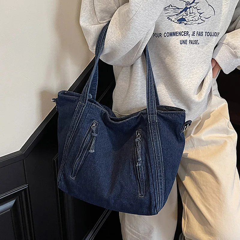 Women's Denim Bag 2026 New Trendy Casual Single Shoulder Bag Large Capacity Crossbody Bag for School Commute Tote Bag