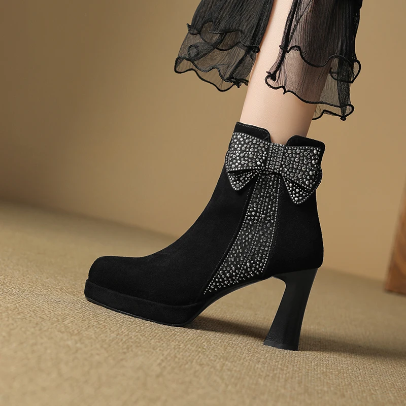 

﻿ Handmade Genuine Leather platform Ankle boots,Fashion winter woman boots,knight boots,Fashion High Heel boots Women pumps