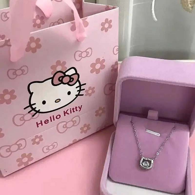 

Ожерелье из аниме Sanrio Kawaii Hello Kitty для женщин и девушек Изысканная цепочка до ключиц Аксессуары Ювелирные изделия Подарки