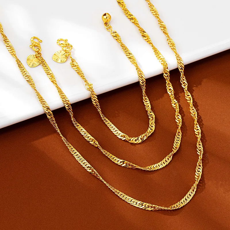 

Роскошный браслет из чистого золота 9999 карат из настоящего золота с водяным гофрированным браслетом, женское ожерелье, комплект браслетов на щиколотке