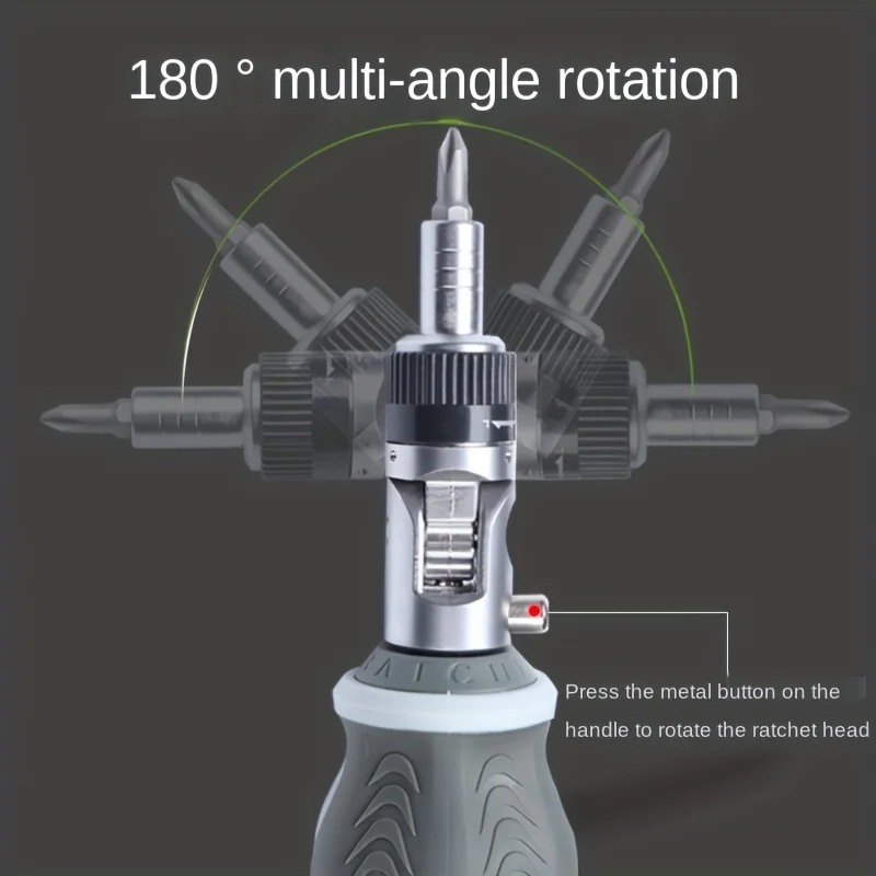 Set di cacciaviti a cricchetto rotanti multi-angolo da 180 gradi Cacciavite multifunzione regolabile, forma speciale per uso domestico