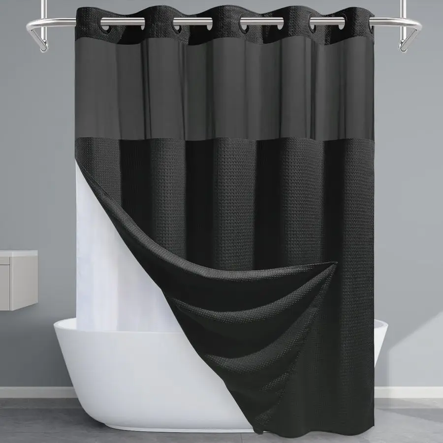 

Shower Curtain with Liner 230GSM Waffle Textured Heavy Duty Shower Curtains for Bathroom,71W x 74H
