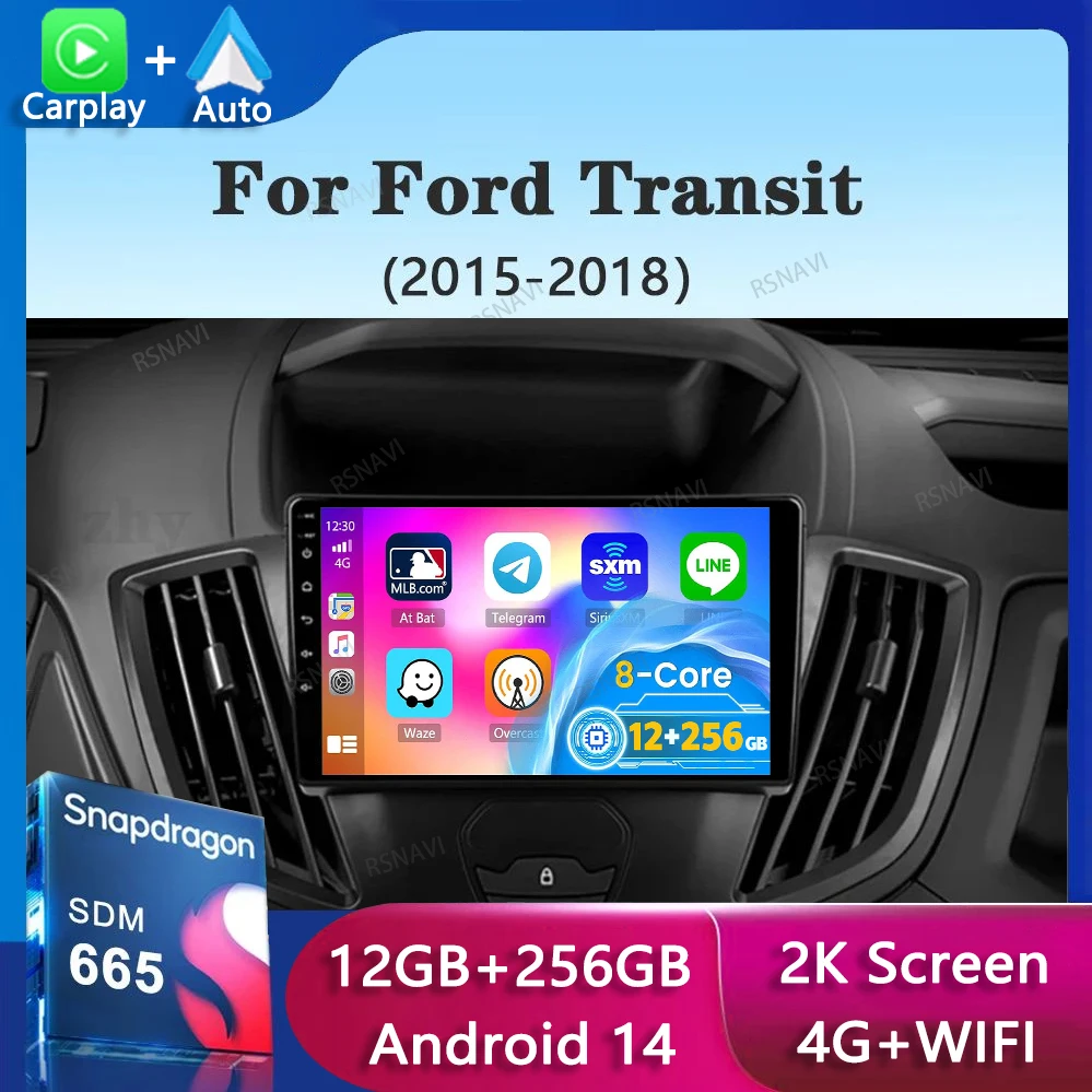 Android 14 Carplay Auto Car Radio For Ford Transit 2015 2016 2017 2018 Multimedia Video Player GPS Stereo 2din WIFI+4G Head Unit