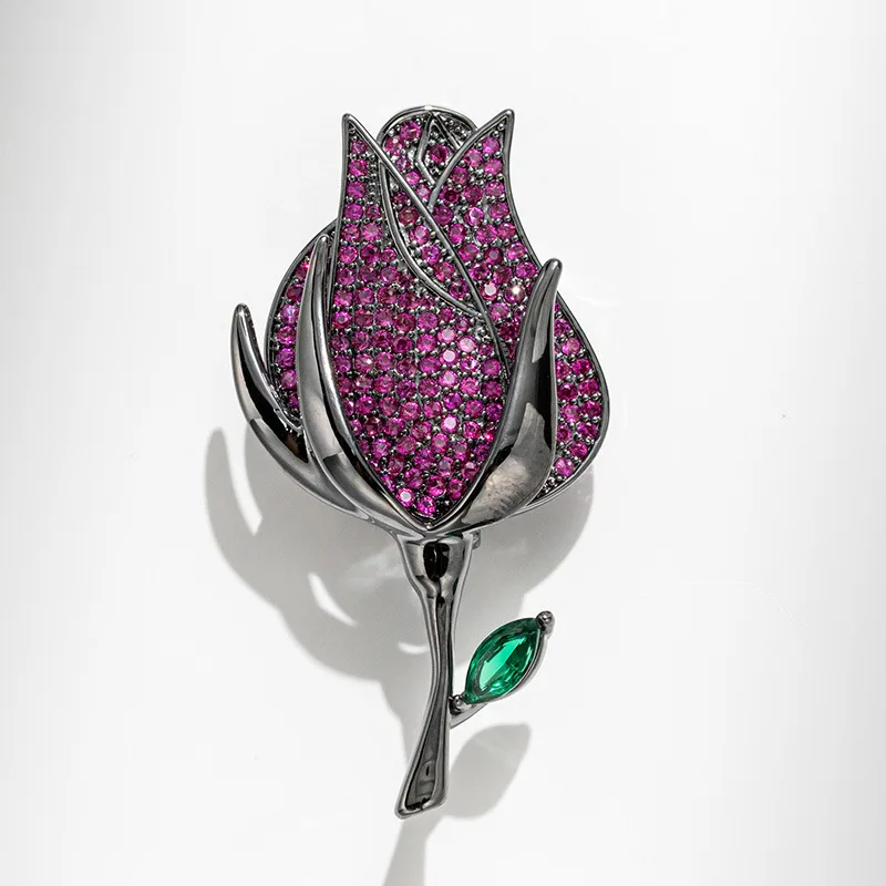 

European and American Retro High-end Rose Brooch, Heavy Industry Luxury Copper Zircon Flower Pin Coat Accessories