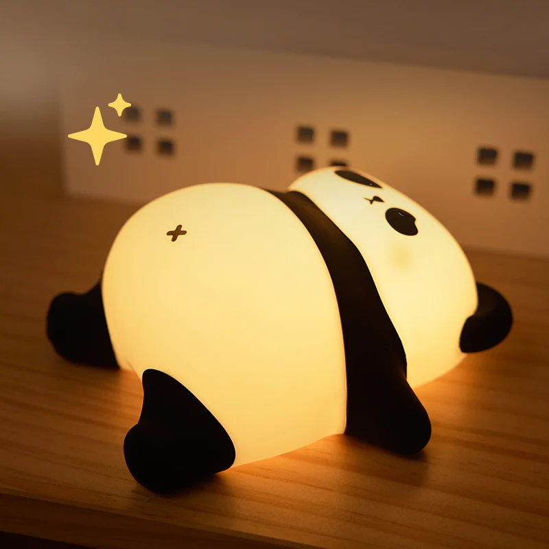 

4Styles Panda LED Night Light Cute Silicone Lamp Baby Nursery Touch Sensor Nightlight Rechargeable with 3 Warm Light for Bedroom