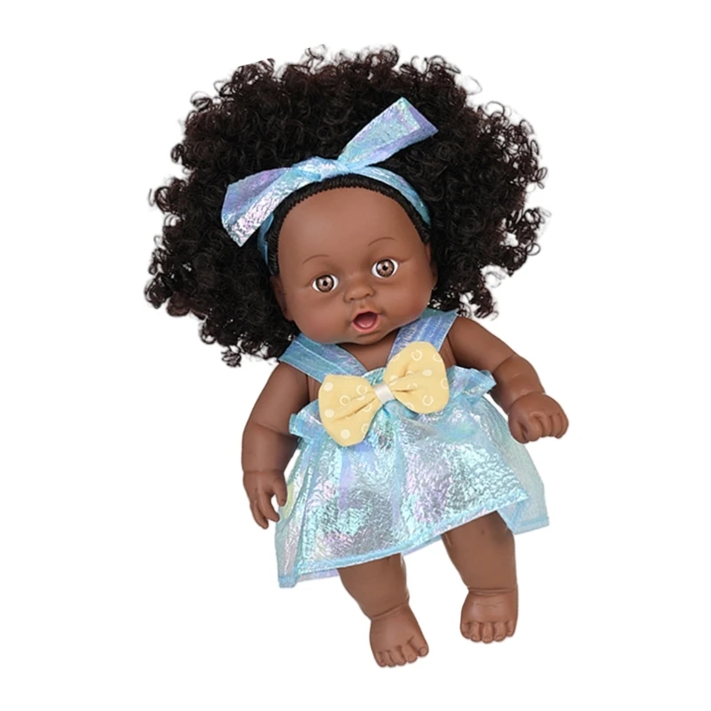 Muñeca africana vinilo realista 20cm, juego para padres, juguete para comodidad del bebé 15UB