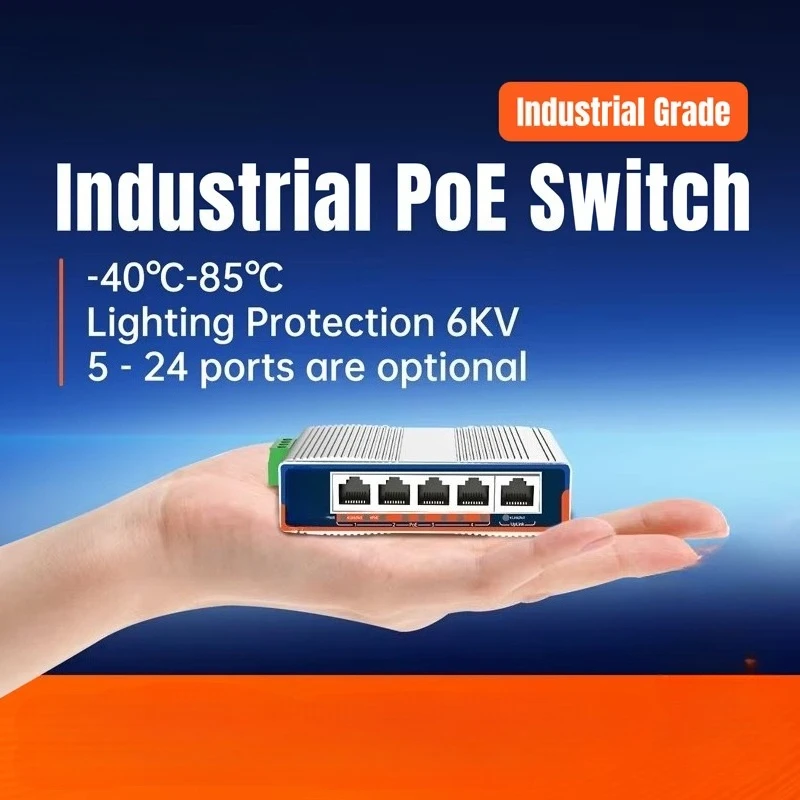 Industrial Switch 5/8/16/24 RJ45 Ethernet Ports 100/1000Mbps DC 48V-57V -40°C~+85°C 6KV IP40 Protection ISF1005P